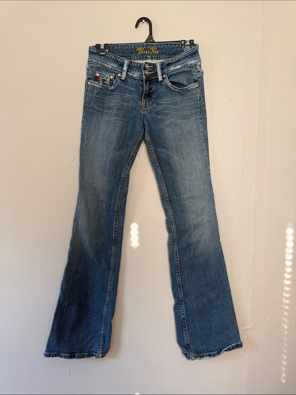 Miss Me Y2K Blue Flared Jeans Windsor with camo details 26
